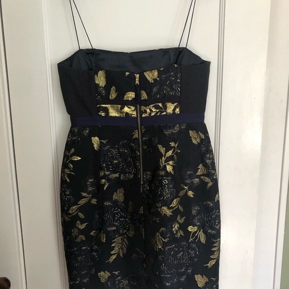 Elie Tahari Orital Jacquard Navy Metallic Gold Floral Cocktail Dress 8 US/ 12UK - Picture 4 of 11